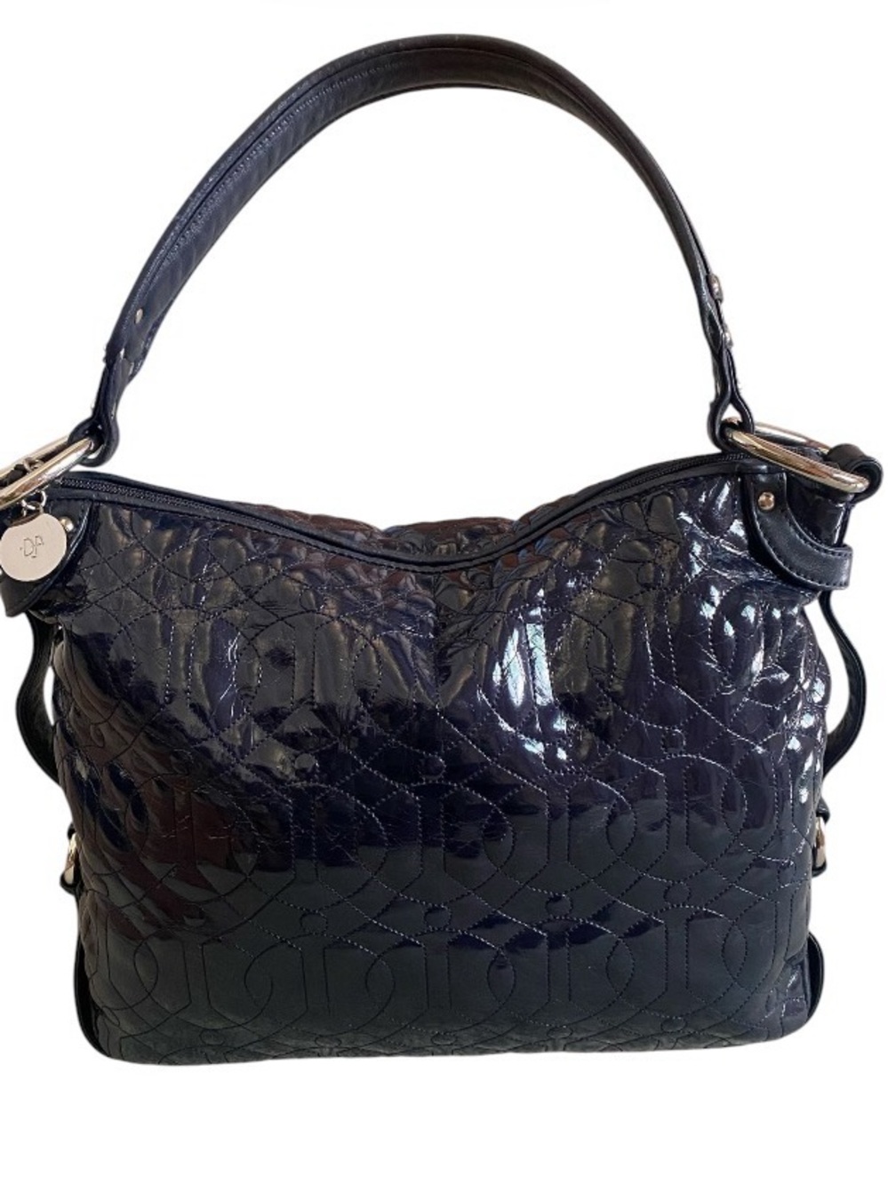 Donald J. Pliner Navy Blue Patent Quilted  Leather Shoulder Bag